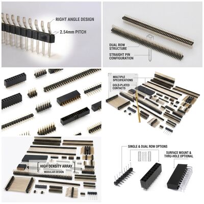Connecteur à embase mâle droite à double rangée 2,54 mm Pas PCB Traversant Configuration 80 broches