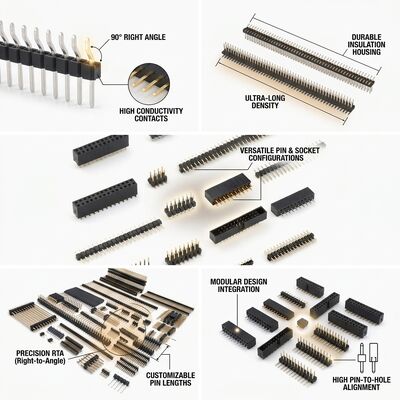Connecteur de tête de broche mâle en rangée droite unique de 2,54 mm à travers le trou de la bande de montage de PCB à 40 broches
