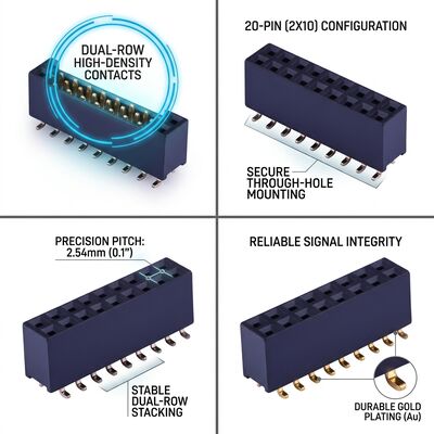 Montage de surface SMT 1,27 mm Pitch Connecteur d'en-tête féminin Double rangée Or Flash Assemblage de PCB PA6T