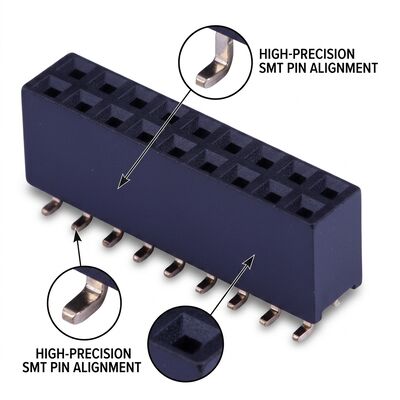 Montage de surface SMT 1,27 mm Pitch Connecteur d'en-tête féminin Double rangée Or Flash Assemblage de PCB PA6T