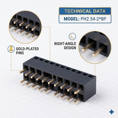 Double rangée 2,54 mm angle droit connecteur de tête féminin 04P-80P Or Flash PA6T PCB à travers le trou