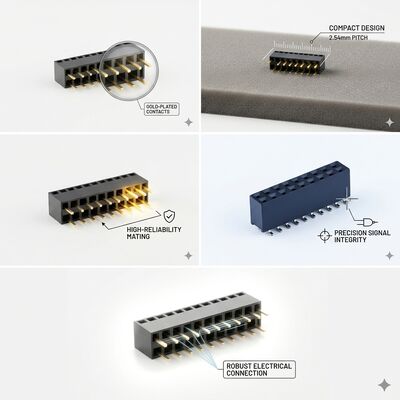 Connecteur femelle haute densité à 40 broches 2,54 mm double rangée, placage or PA6T, bus de données, PCB, traversant